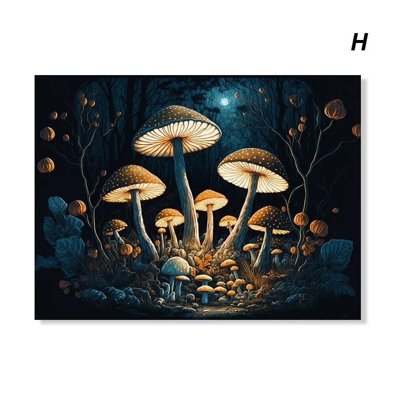 Dark Academia Botanical Woodlands Animals Mushrooms Motifs Wall Art Canvas Prints Fox Owl Butterflies Poster For Moody Living Room Decor