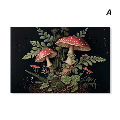 Dark Academia Botanical Woodlands Animals Mushrooms Motifs Wall Art Canvas Prints Fox Owl Butterflies Poster For Moody Living Room Decor