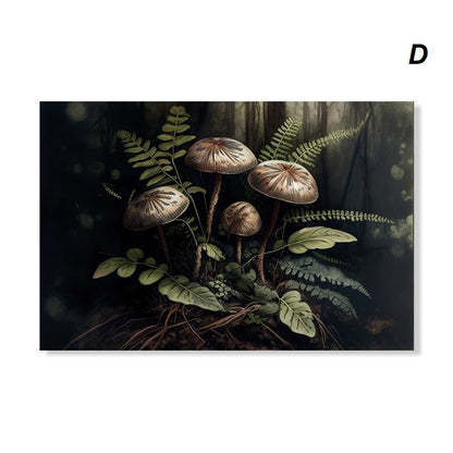 Dark Academia Botanical Woodlands Animals Mushrooms Motifs Wall Art Canvas Prints Fox Owl Butterflies Poster For Moody Living Room Decor