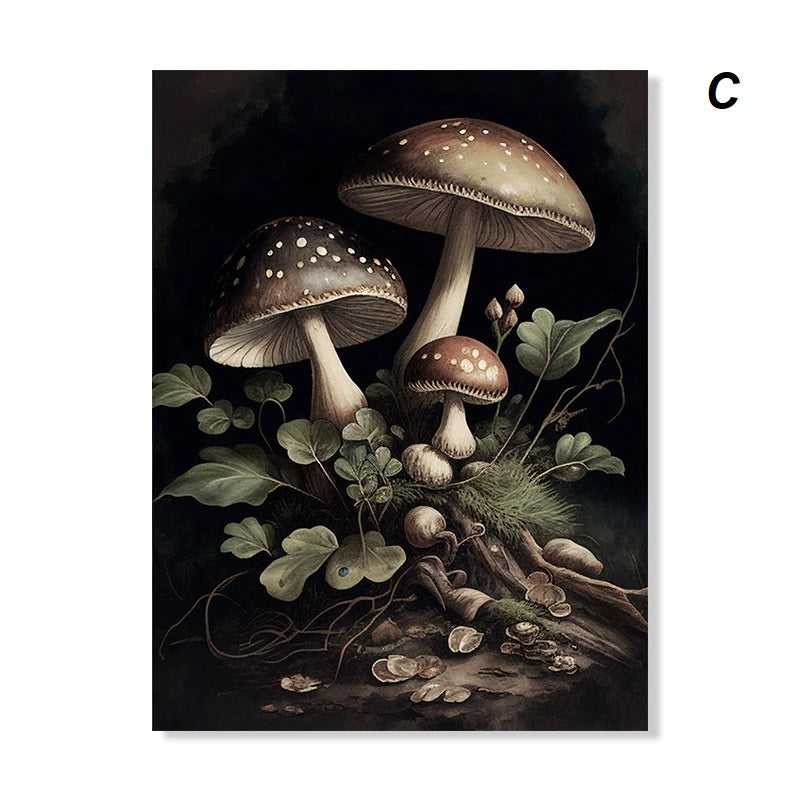 Dark Academia Botanical Woodlands Animals Mushrooms Motifs Wall Art Canvas Prints Fox Owl Butterflies Poster For Moody Living Room Decor