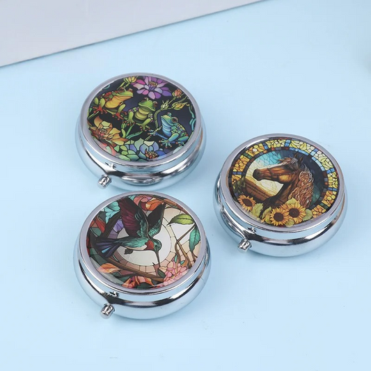Cute Pill Container Colorful Portable Travel Pill Organizer Dragonfly Round Pill Box 3 Compartment Small Pill Case For Purse