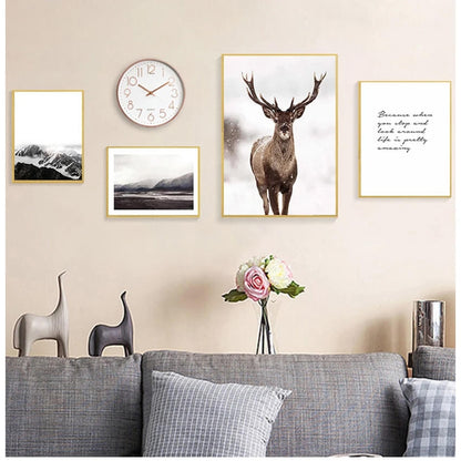 Deer Mountain Landscape Canvas Prints Nordic Animals Wall Art Nature Quotes Poster For Modern Living Room Bedroom Scandinavian Home Décor