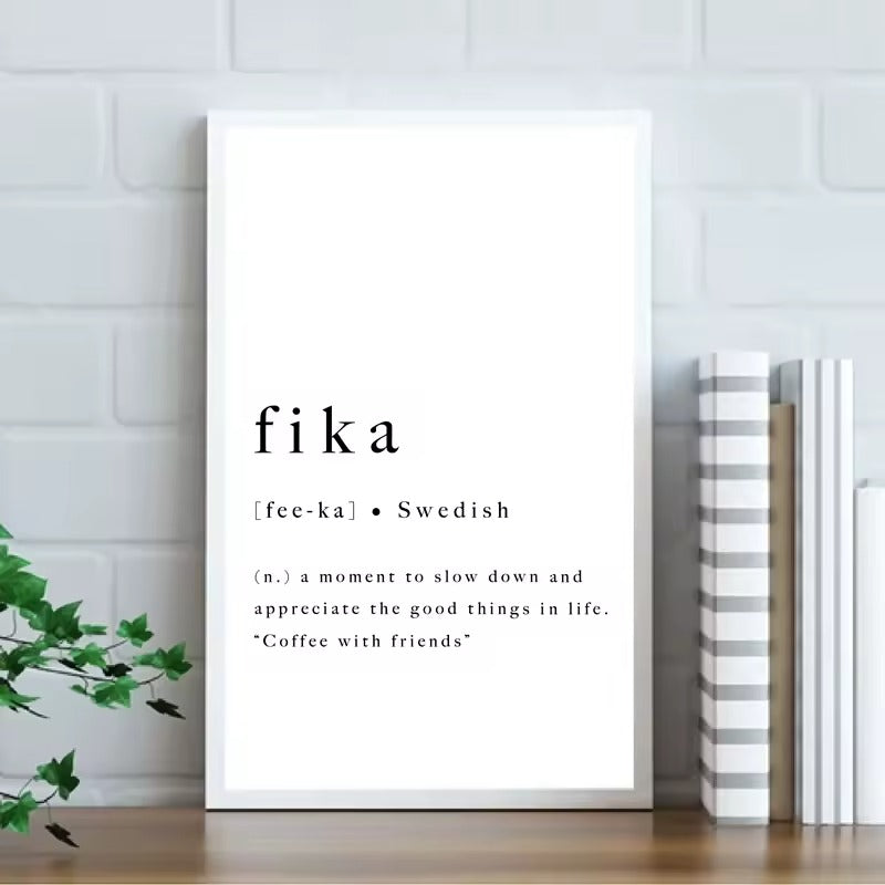 Definition of Fika Swedish Tradition Scandinavian Wall Art Minimalist Black White Canvas Print For Modern Home Office Interior Decor