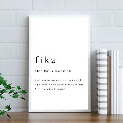 Definition of Fika Swedish Tradition Scandinavian Wall Art Minimalist Black White Canvas Print For Modern Home Office Interior Decor