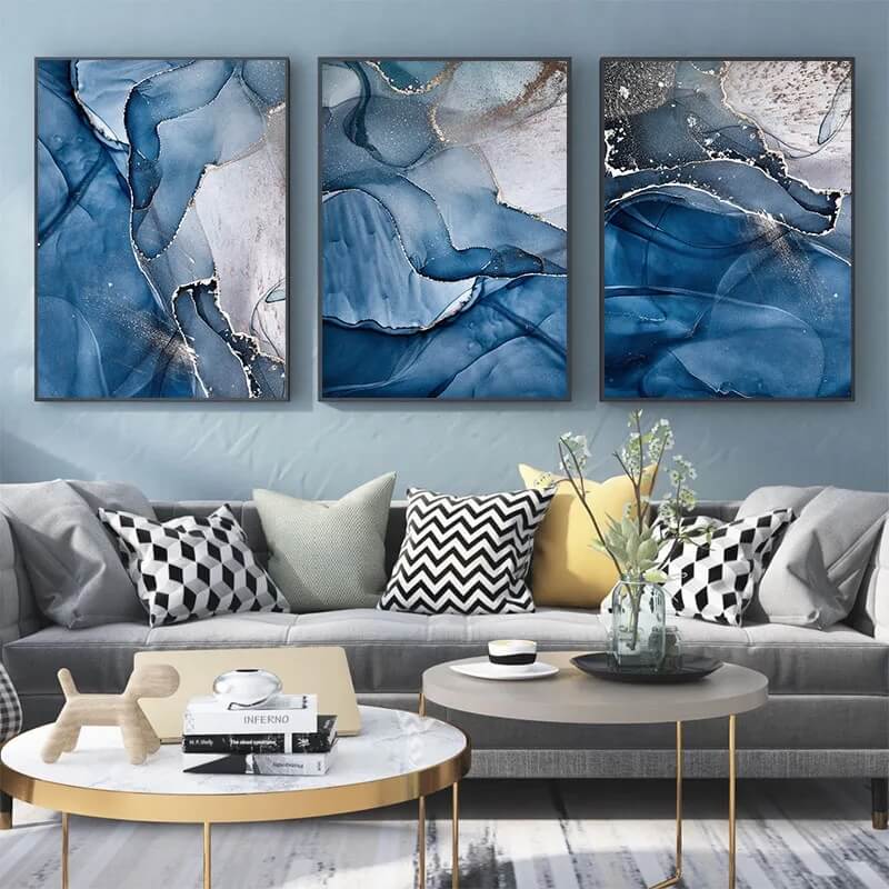 Blue Marble Abstract Wall Art Fine Art Canvas Prints Pictures For Modern Apartment Living Room Dining Room Bedroom Scandinavian Art Décor