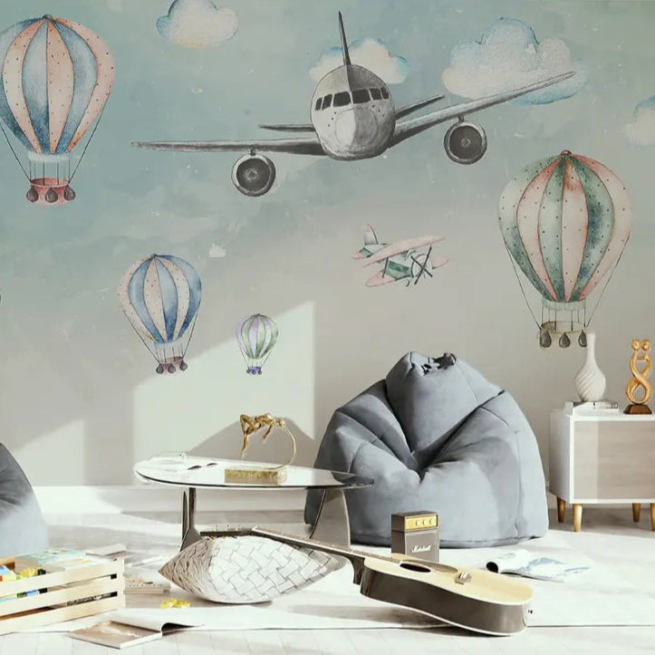Cartoon Airplane Mural Wallpaper (SqM)