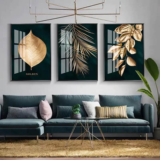 Golden Leaf Canvas Print | Minimalist Nordic Tropical Plants Wall Art Prints Luxury Pictures For Living Room Dining Room Modern Home Décor