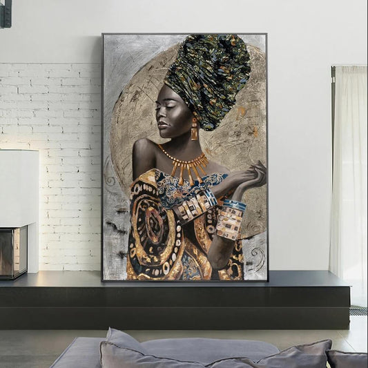 African Art Woman Canvas Print Beauty Girl Poster Large Wall Art For Living Room Loft Bedroom Home Décor