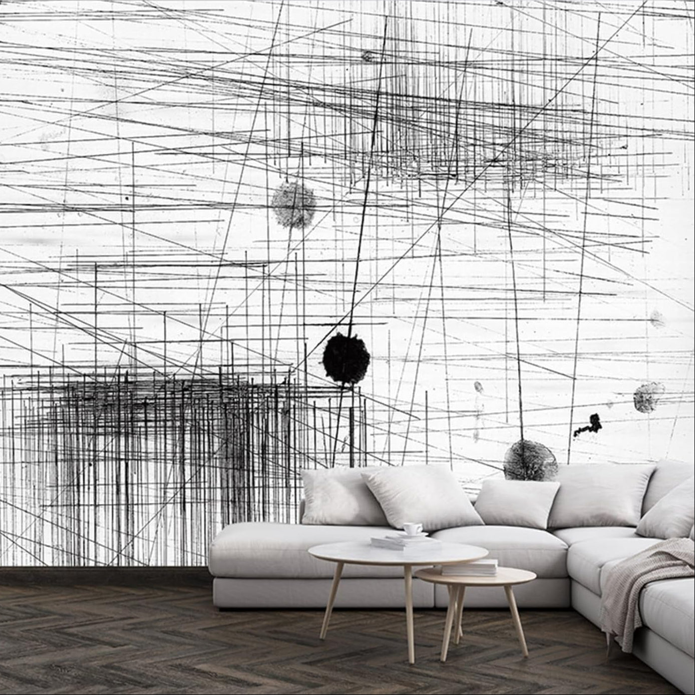 Black Lines Mural Wallpaper (SqM)