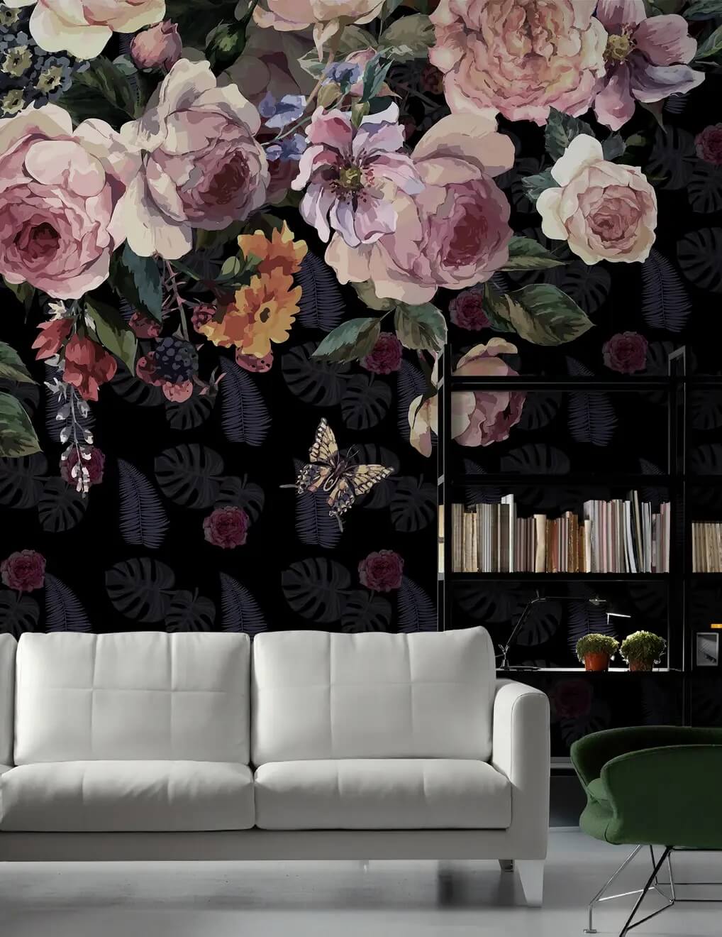 Delicate Pink Roses Dark Mural Wallpaper (SqM)