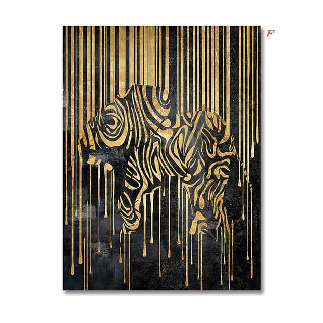 Black Golden Animals Abstract Lines Canvas Prints | Tiger Zebra Elephant Poster Modern Large Wall Art Pictures For Living Room Office Home Décor