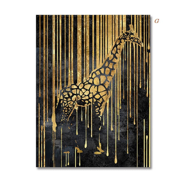 Black Golden Animals Abstract Lines Canvas Prints | Tiger Zebra Elephant Poster Modern Large Wall Art Pictures For Living Room Office Home Décor