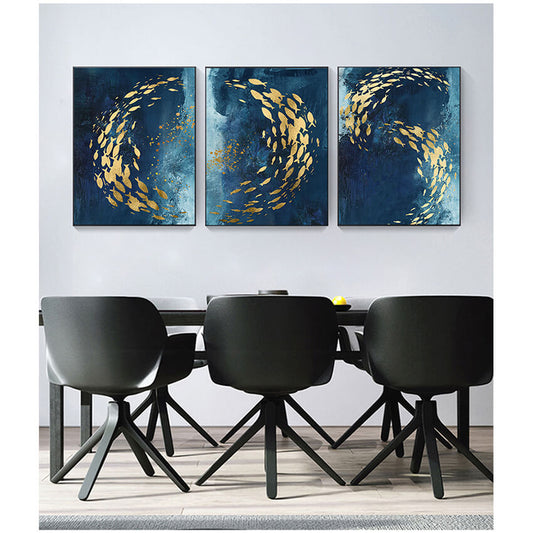 Golden Fish in Abstract Azure Sea By Night Canvas Print | Contemporary Fine Art For Modern Home Office Interior Décor