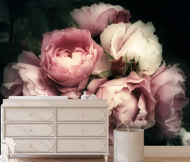 Maximalist Pink Roses Photo Mural Wallpaper (SqM)