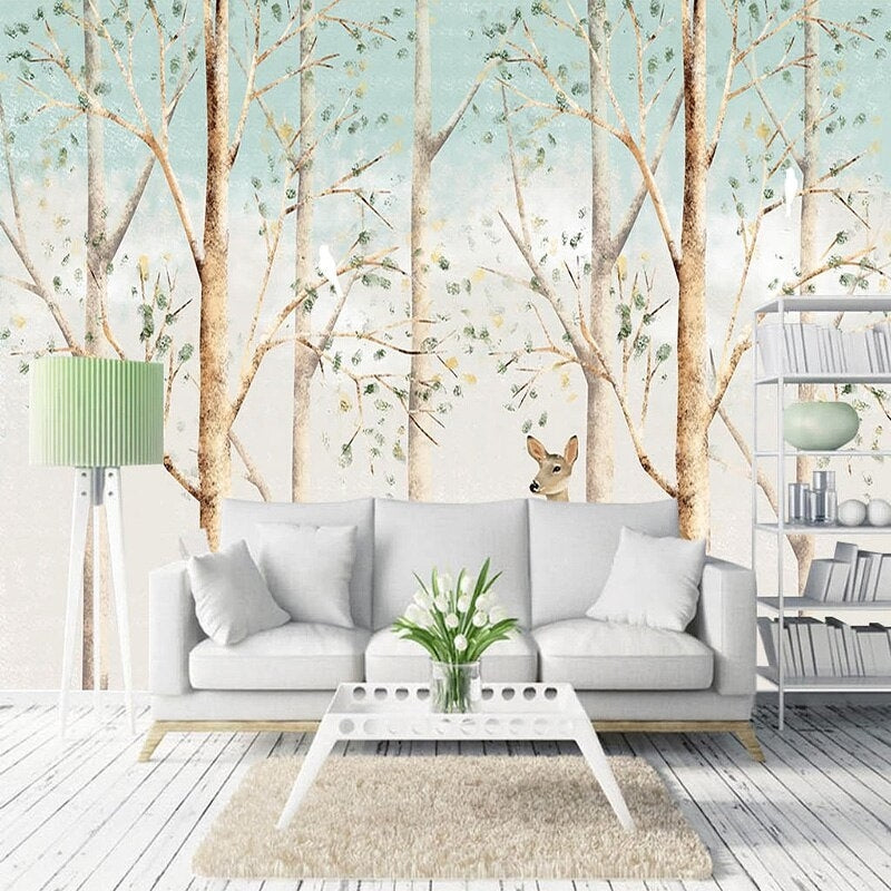 Minimalist Elk Forest Mural Wallpaper (SqM)
