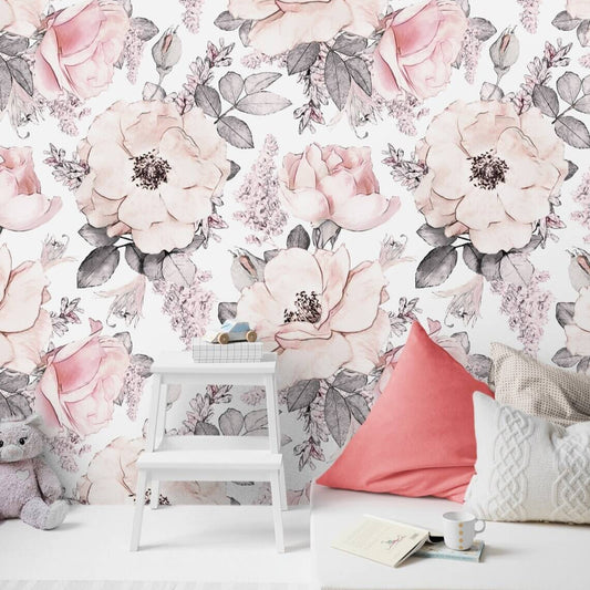 Nordic Pink Roses Mural Wallpaper (SqM)
