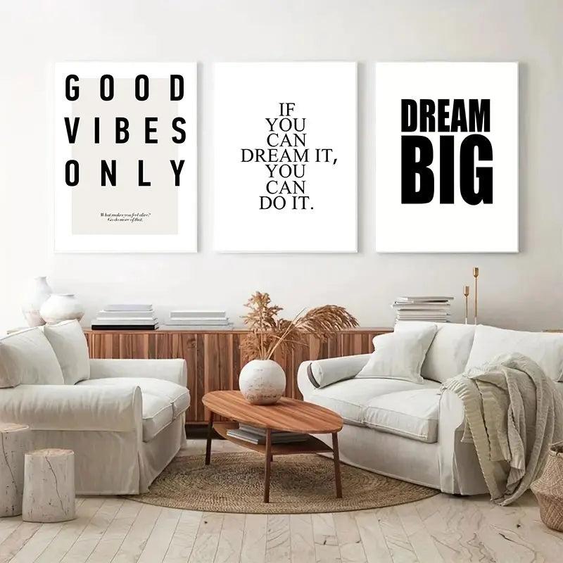 Dream Big Inspirational Phrases Quotes Wall Art Canvas Prints Black and White Minimalist Typographic Posters For Living Room