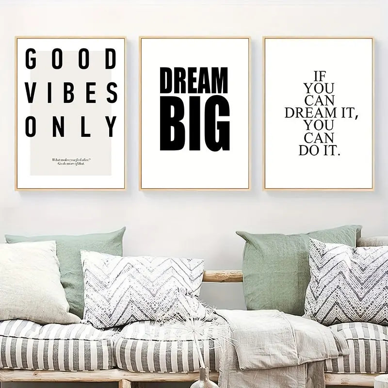 Dream Big Inspirational Phrases Quotes Wall Art Canvas Prints Black and White Minimalist Typographic Posters For Living Room