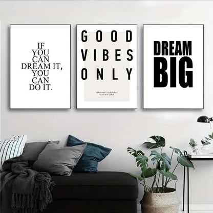 Dream Big Inspirational Phrases Quotes Wall Art Canvas Prints Black and White Minimalist Typographic Posters For Living Room