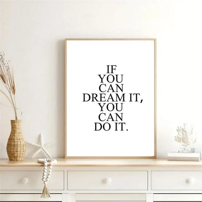 Dream Big Inspirational Phrases Quotes Wall Art Canvas Prints Black and White Minimalist Typographic Posters For Living Room