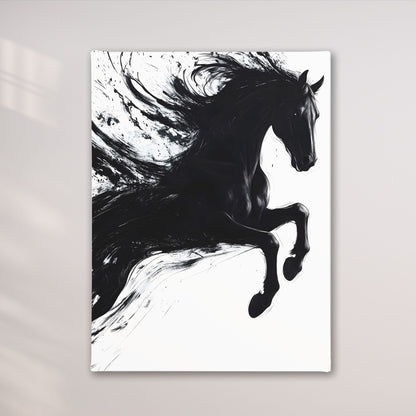 Dynamic Black Horse Ink Splash Abstract Framed Wall Art Print - Modern Minimalist Canvas Print