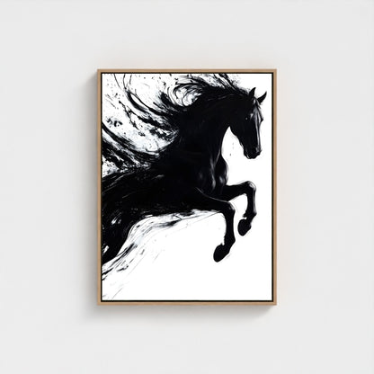 Dynamic Black Horse Ink Splash Abstract Framed Wall Art Print - Modern Minimalist Canvas Print