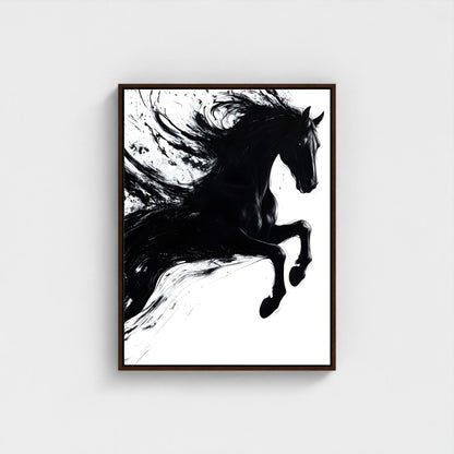Dynamic Black Horse Ink Splash Abstract Framed Wall Art Print - Modern Minimalist Canvas Print