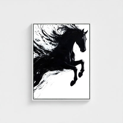 Dynamic Black Horse Ink Splash Abstract Framed Wall Art Print - Modern Minimalist Canvas Print