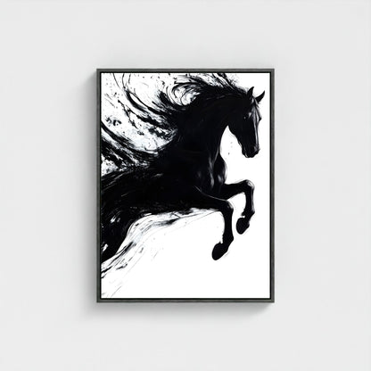 Dynamic Black Horse Ink Splash Abstract Framed Wall Art Print - Modern Minimalist Canvas Print