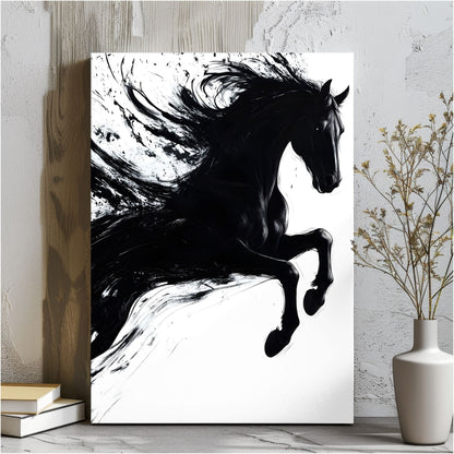 Dynamic Black Horse Ink Splash Abstract Framed Wall Art Print - Modern Minimalist Canvas Print