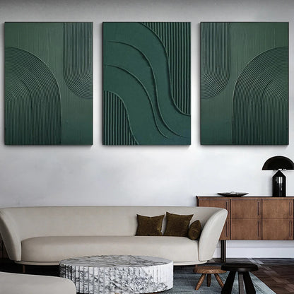 Emerald Abstract 3D Effect Line Wabi Sabi Wall Art Canvas Print For Modern Nordic Living Room Bedroom Wall Decor