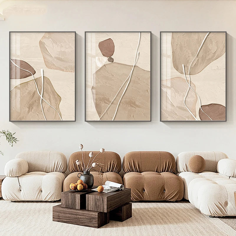 Earthy Tones Nordic Zen Stones Wall Art Canvas Prints For Modern Apartment Living Room Bedroom Art For Contemporary Interiors