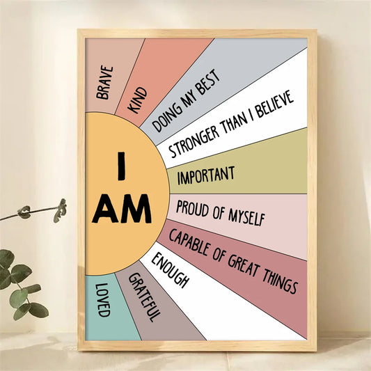 Educational Sun Positive Affirmations Kids Wall Art Canvas Print Children Motivation Poster