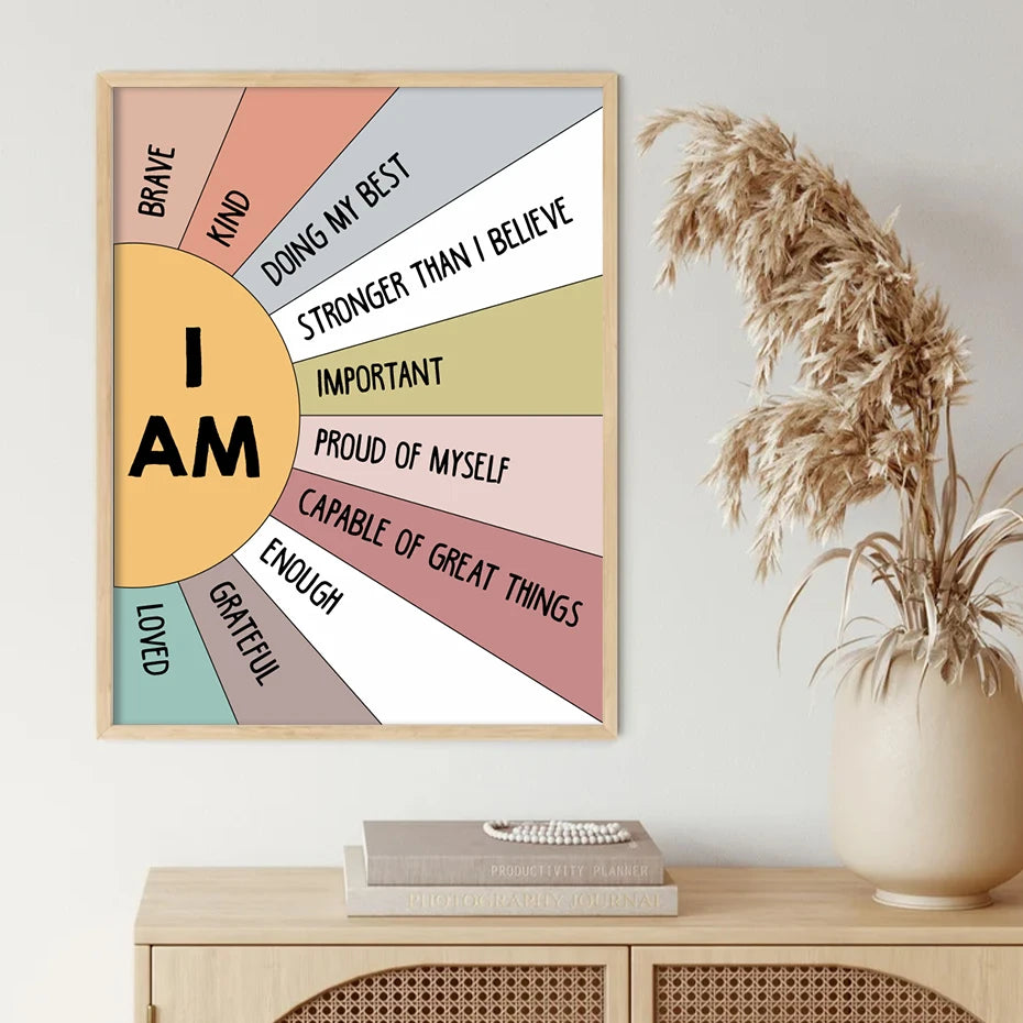 Educational Sun Positive Affirmations Kids Wall Art Canvas Print Children Motivation Poster