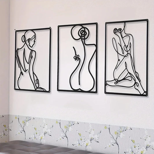 Elegant Lady Figure Art Line Art Metal Wall Art 3D Iron Crafted Wall Decoration For Living Room Beauty Salon Wall Decor