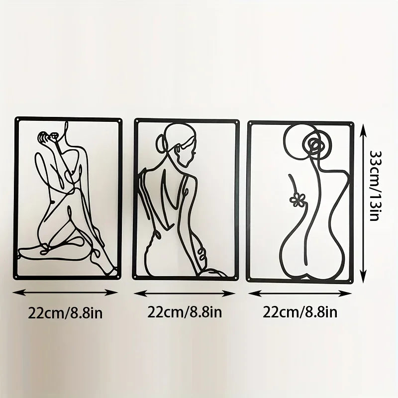 Three black and white illustrations of women in various poses with dimensions indicated.