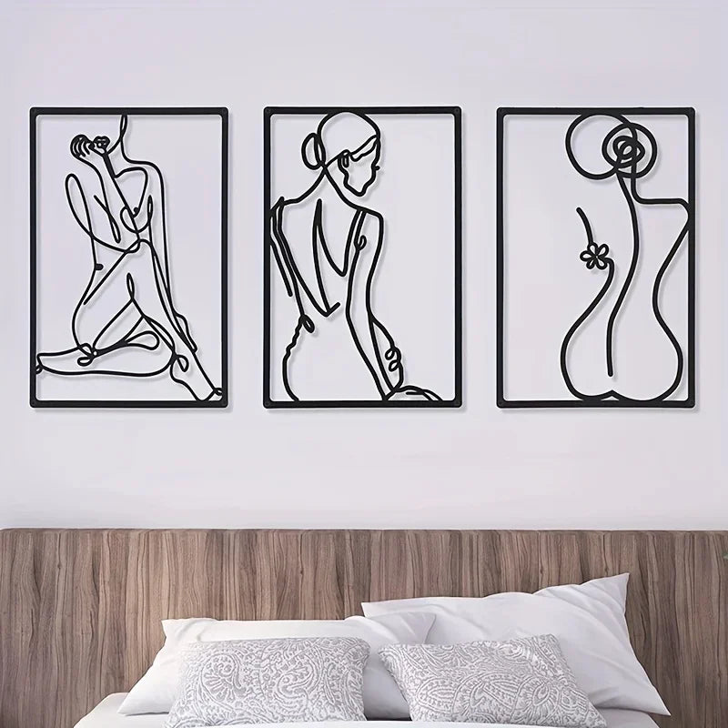 Elegant Lady Figure Art Line Art Metal Wall Art 3D Iron Crafted Wall Decoration For Living Room Beauty Salon Wall Decor
