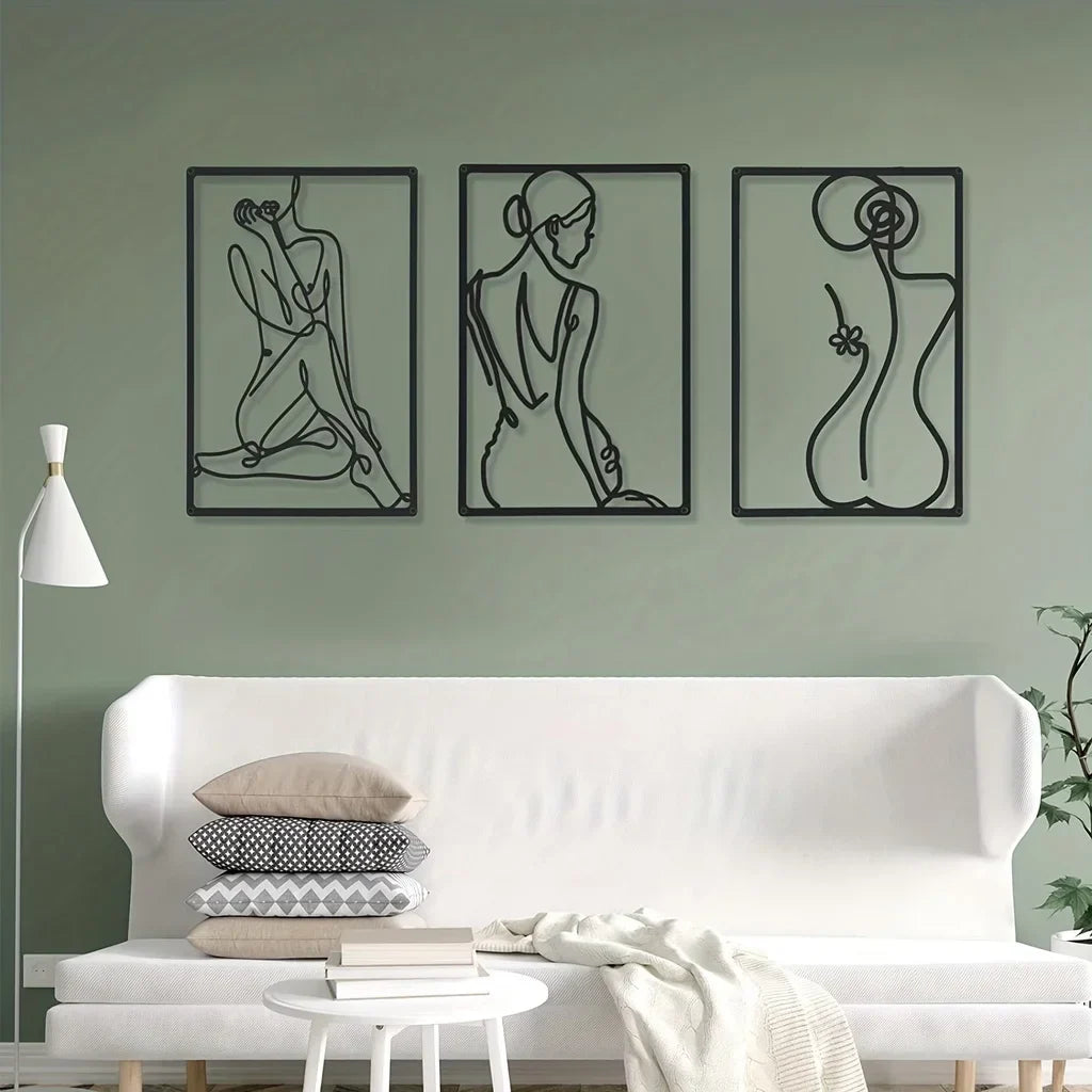 Elegant Lady Figure Art Line Art Metal Wall Art 3D Iron Crafted Wall Decoration For Living Room Beauty Salon Wall Decor