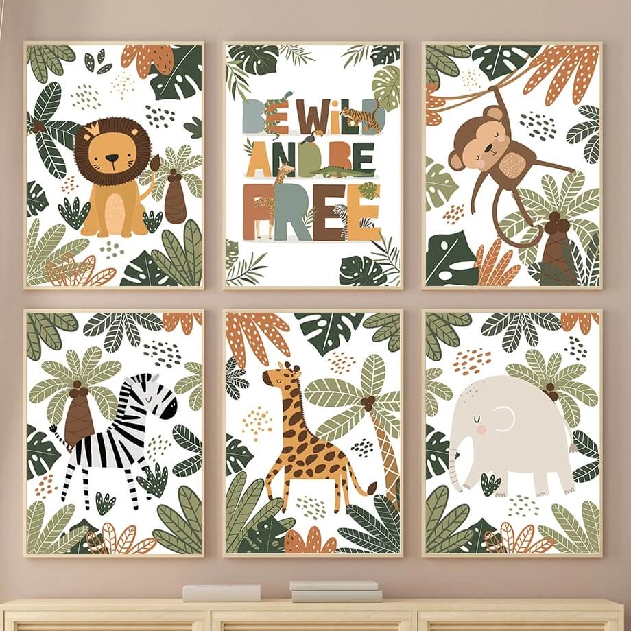 Elephant Giraffe Lion Jungle Animals Canvas Prints Nordic Wall Art Alphabet Educational Nursery Posters For Kids Room Home Décor