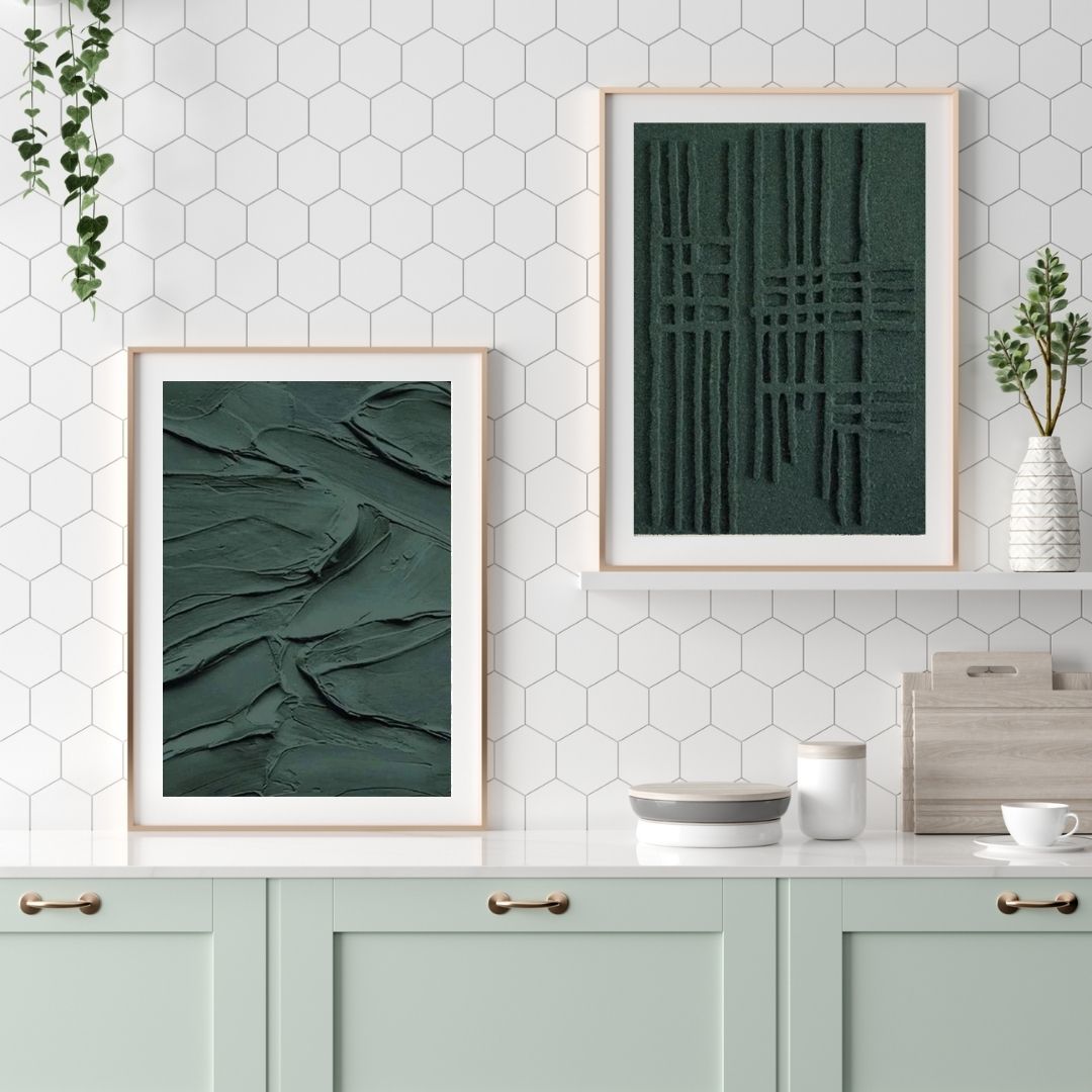 Emerald Abstract 3D Effect Line Wabi Sabi Wall Art Canvas Print For Modern Nordic Living Room Bedroom Wall Decor