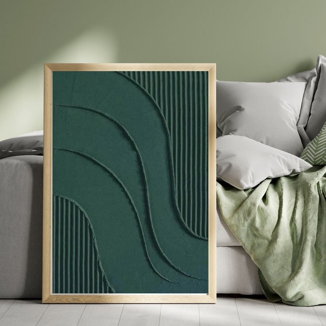 Emerald Abstract 3D Effect Line Wabi Sabi Wall Art Canvas Print For Modern Nordic Living Room Bedroom Wall Decor
