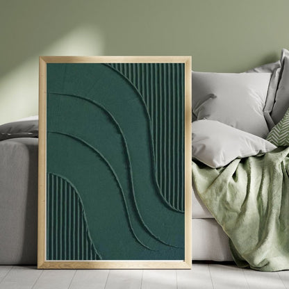 Emerald Abstract 3D Effect Line Wabi Sabi Wall Art Canvas Print For Modern Nordic Living Room Bedroom Wall Decor