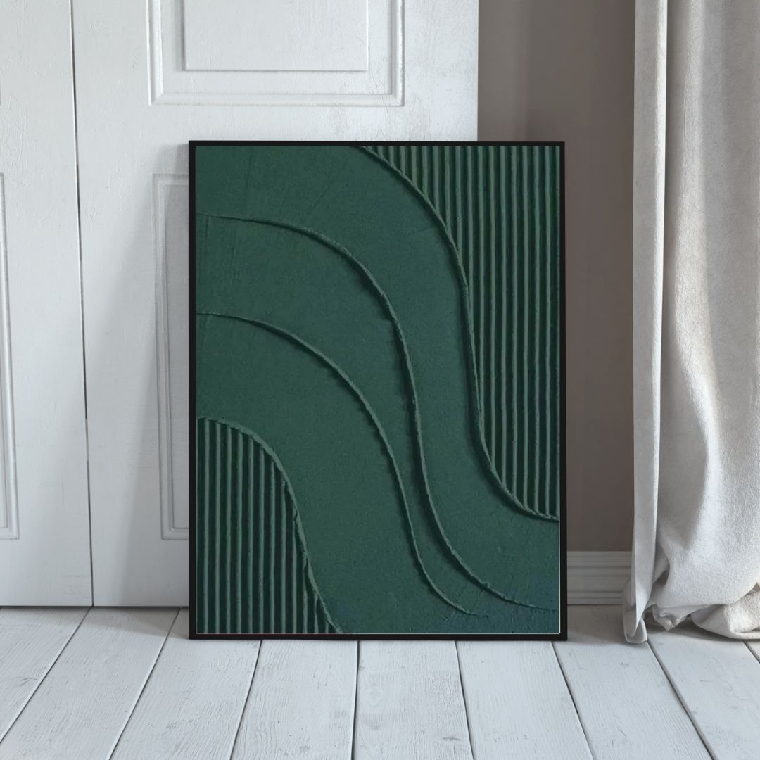 Emerald Abstract 3D Effect Line Wabi Sabi Wall Art Canvas Print For Modern Nordic Living Room Bedroom Wall Decor