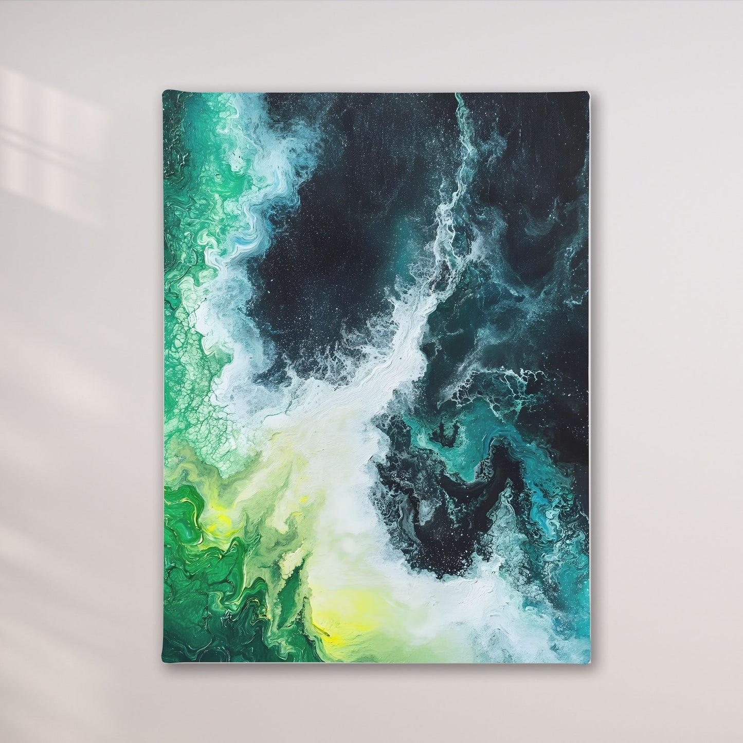 Emerald Ocean Abstract Framed Wall Art Canvas Print - Modern Teal Wave Coastal Painting
