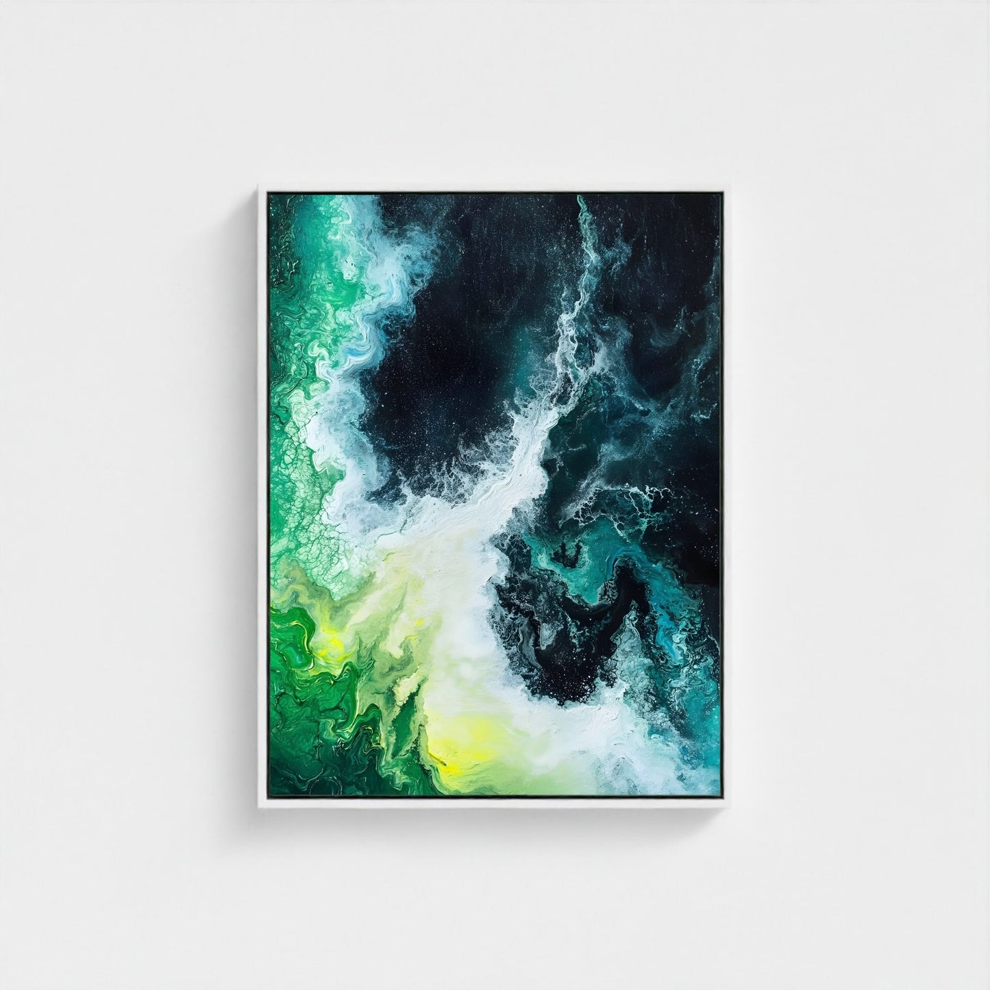 Emerald Ocean Abstract Framed Wall Art Canvas Print - Modern Teal Wave Coastal Painting