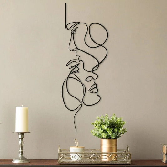 Minimalist Entwined Lovers Metal Line Art Sculpture Wall Décor Abstract Scandinavian Hanging Decoration For Living Room Bedroom Wall