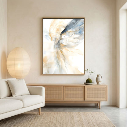 Ethereal Abstract Angel Wings Framed Wall Art Canvas Print – Neutral Beige Modern Spiritual Painting for Minimalist Living Room Decor