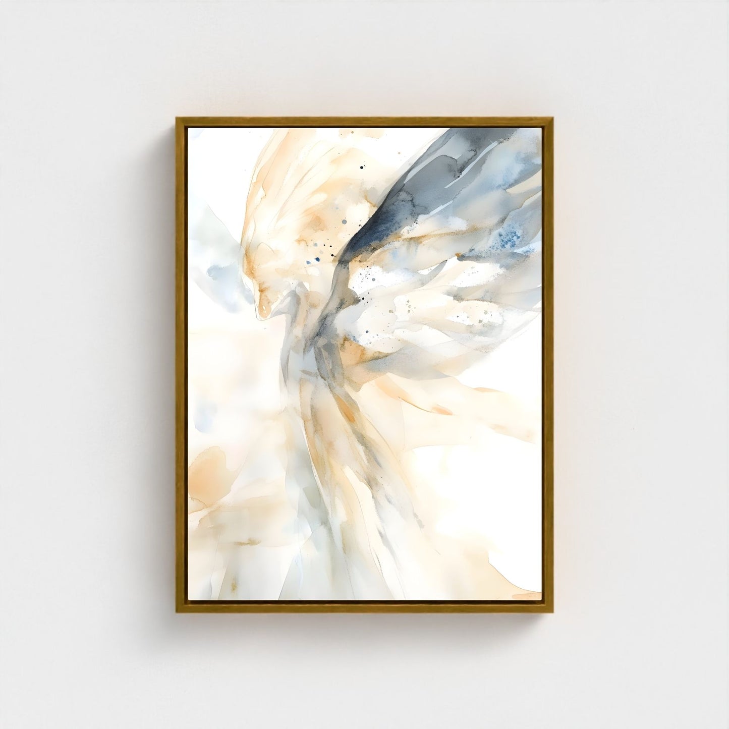 Ethereal Abstract Angel Wings Framed Wall Art Canvas Print – Neutral Beige Modern Spiritual Painting for Minimalist Living Room Decor
