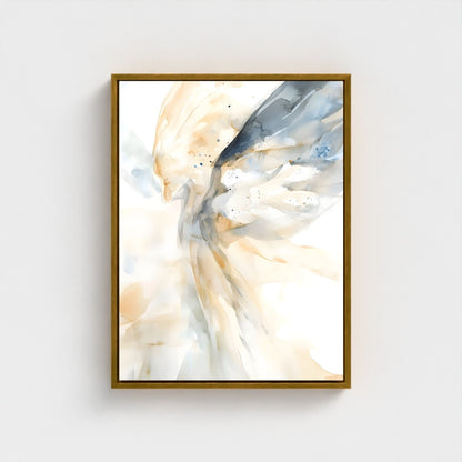 Ethereal Abstract Angel Wings Framed Wall Art Canvas Print – Neutral Beige Modern Spiritual Painting for Minimalist Living Room Decor
