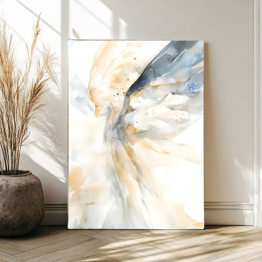 Ethereal Abstract Angel Wings Framed Wall Art Canvas Print – Neutral Beige Modern Spiritual Painting for Minimalist Living Room Decor